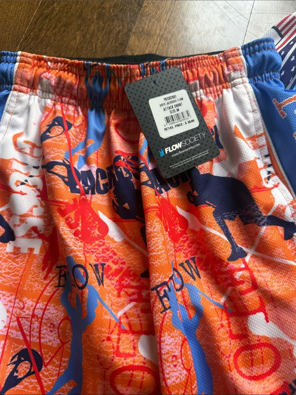 Society Kids Shorts - Bright Blue & Orange Patriotic Print